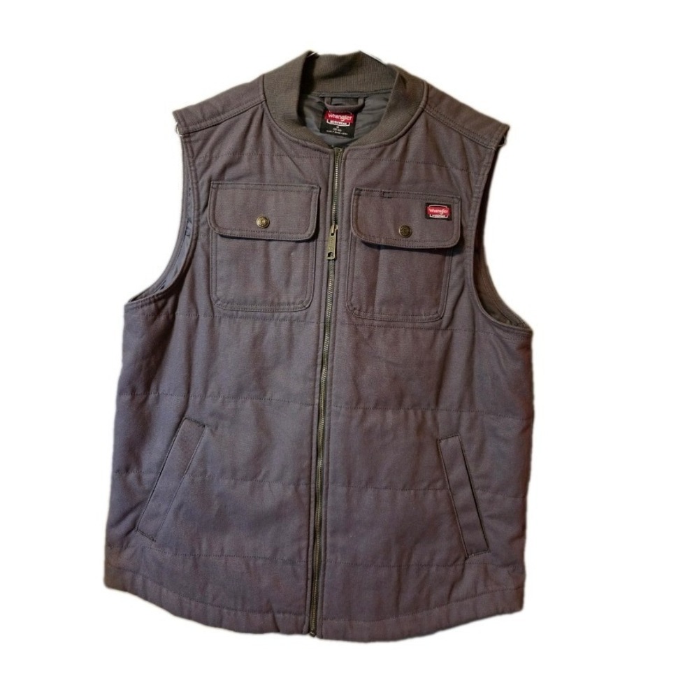 Wrangler Workwear Mens Gray Quilted Canvas Utility Vest Size M 38-40